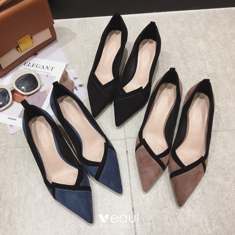 Chic / Beautiful Navy Blue Casual Pumps 2020 Suede 7 cm Stiletto Heels ...