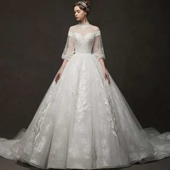 Vintage Wedding Dresses with High Neck Lace