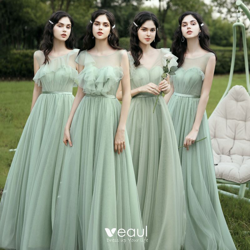 Affordable Mint Green See-through Bridesmaid Dresses 2020 A-Line ...