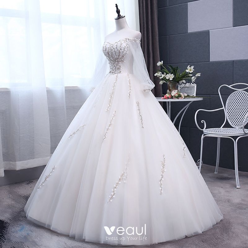 Elegant Ivory Wedding Dresses 2018 Ball Gown Embroidered Off-The ...