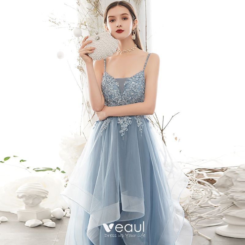 Chic / Beautiful Sky Blue Prom Dresses 2020 A-Line / Princess Spaghetti ...