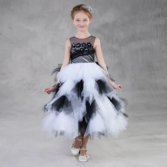 Black Appliques Flower Girl Dress