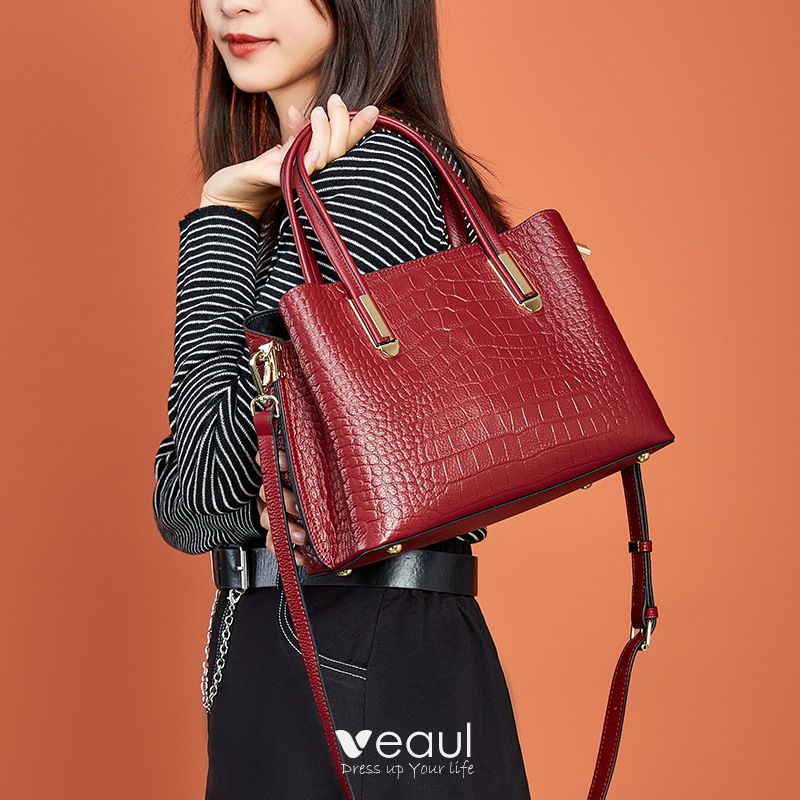 Alligator Tote Bag In Burgundy