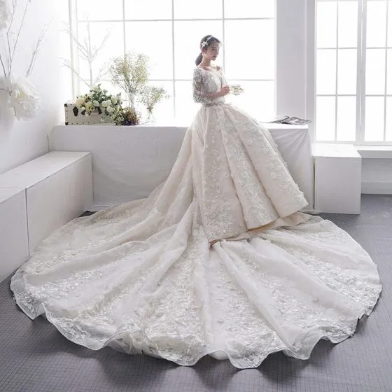 Luxury / Gorgeous Champagne Pierced Wedding Dresses 2019 A-Line ...