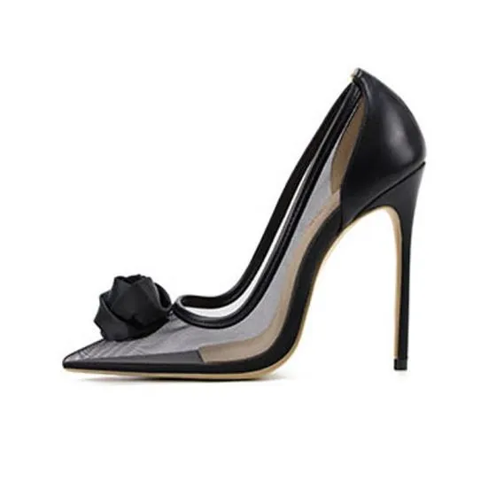 Sexy Black See-through Evening Party Pumps 2021 Flower 12 cm Stiletto ...