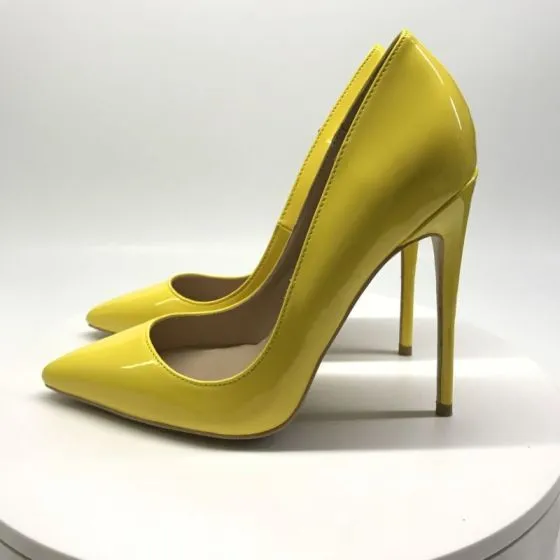 Chic / Beautiful Yellow Office OL Patent Leather Pumps 2020 12 cm ...