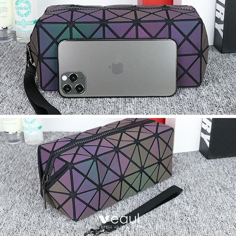 3-piece Multi-Colors Luminous Geometric Square Messenger Bag Shoulder Bags  Purse 2021 PU Holographic Reflective Women's Bags