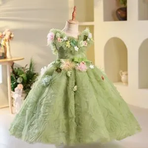 Chic Beautiful Dark Green Sash Sequins Birthday Flower Girl Dresses Ball  Gown 2021 Satin