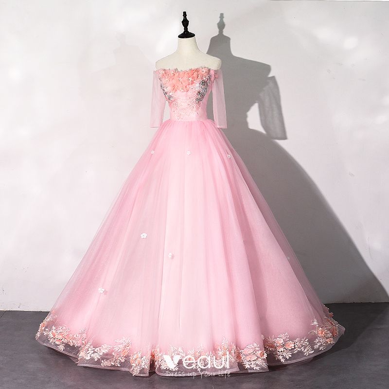 pink flower prom dress