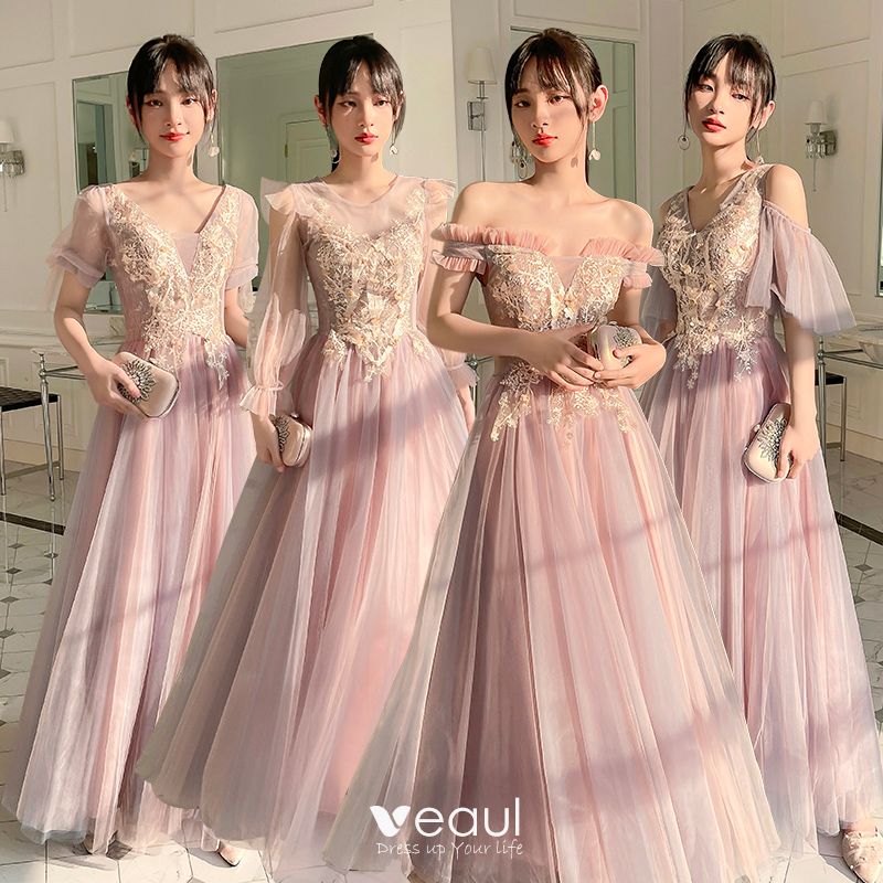 blush lace bridesmaid dresses