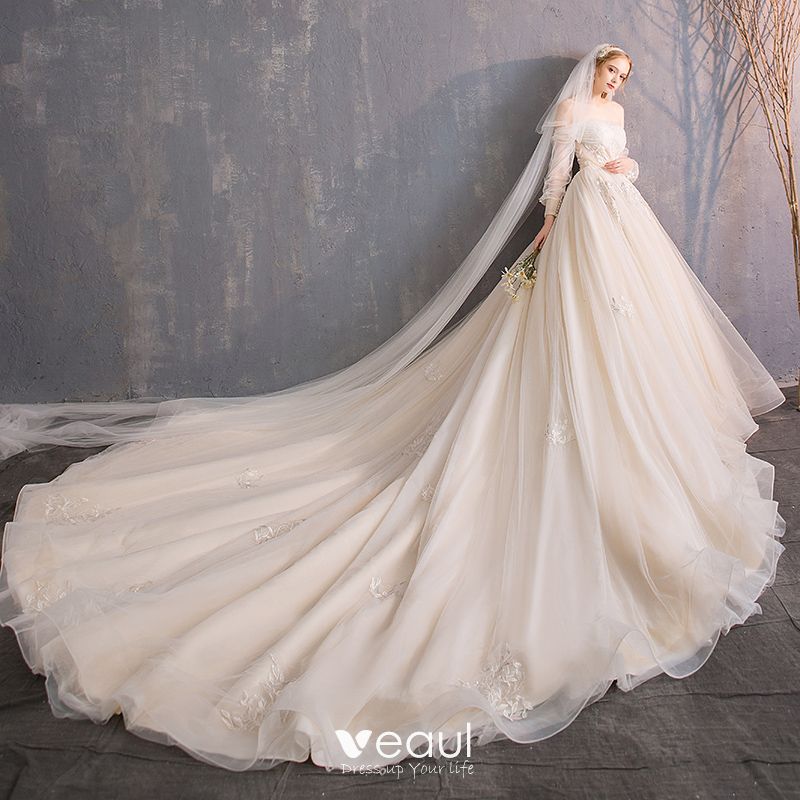 Audrey Hepburn Style Champagne Wedding Dresses 2019 A Line
