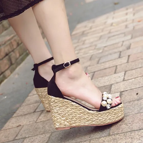 women leather sandals casual pearls shoes