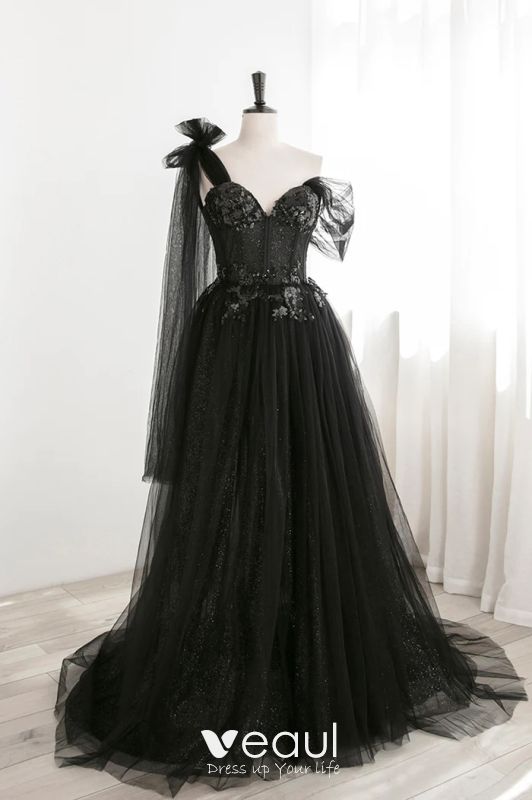 Gorgeous Glitter One Shoulder Black Sequins Party Dress