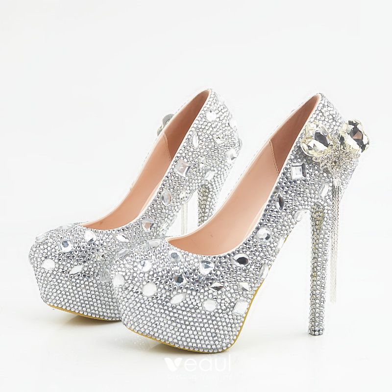 silver round toe heels