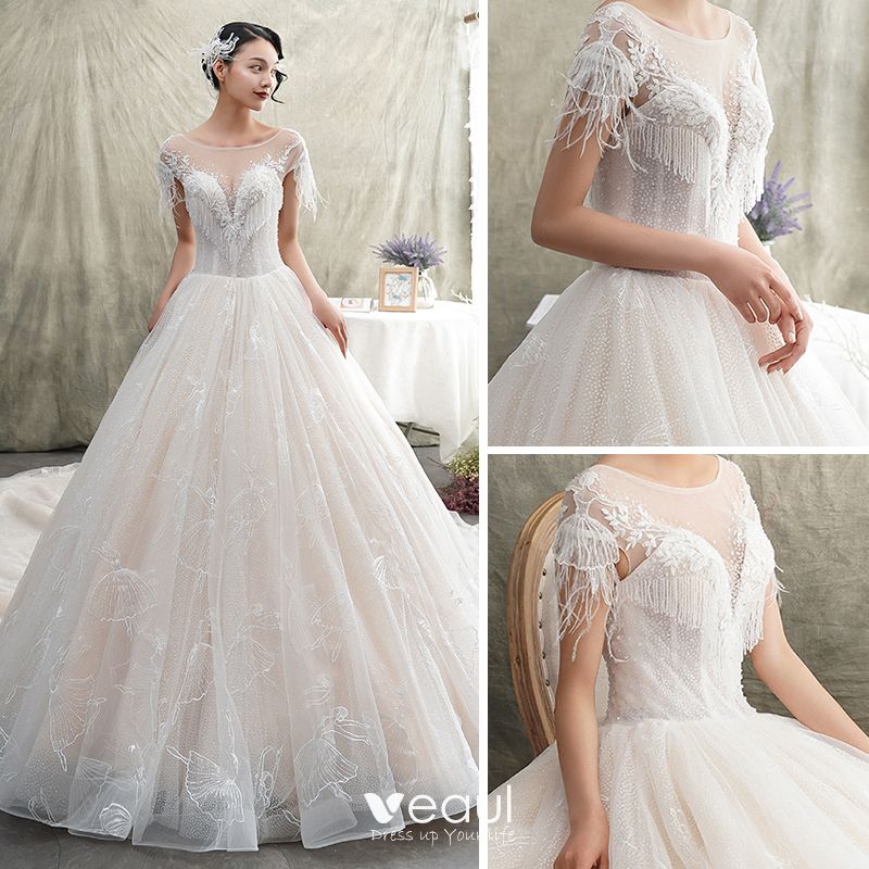 Luxury Gorgeous Champagne See Through Wedding Dresses 2019 A