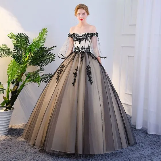 Elegant Black Quinceañera Prom Dresses 2018 Ball Gown Lace Appliques ...