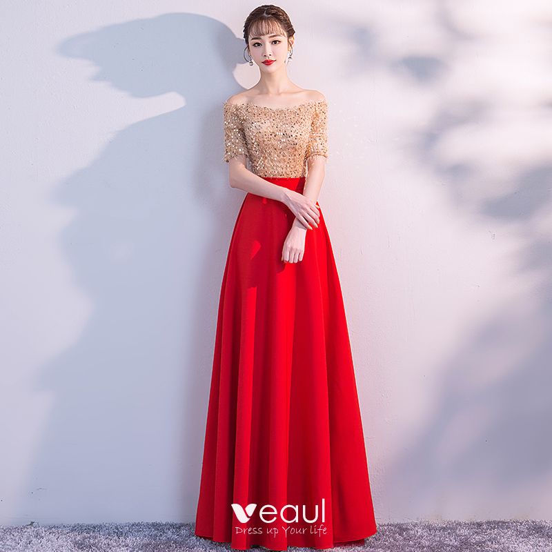red elegant gown