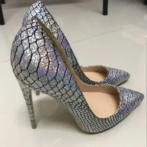 Amazing / Unique Silver Rave Club Pumps 2019 Snakeskin Print Leather 12 cm Stiletto Heels Pointed Toe Pumps