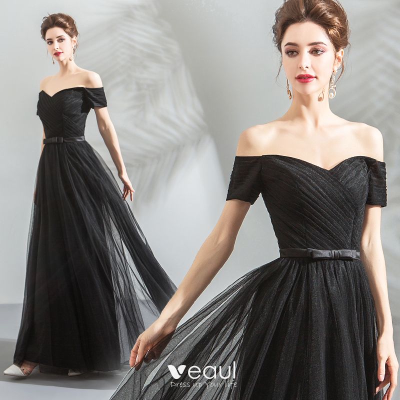 Modest / Simple Black Evening Dresses 2018 A-Line / Princess Off-The ...