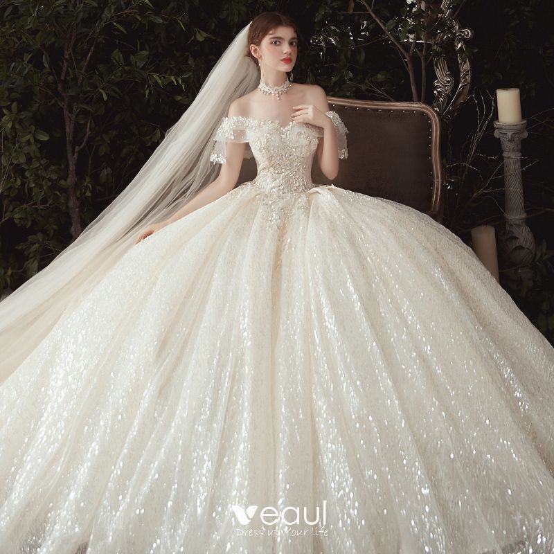 Luxury / Gorgeous Champagne Wedding Dresses 2020 Ball Gown Off-The ...