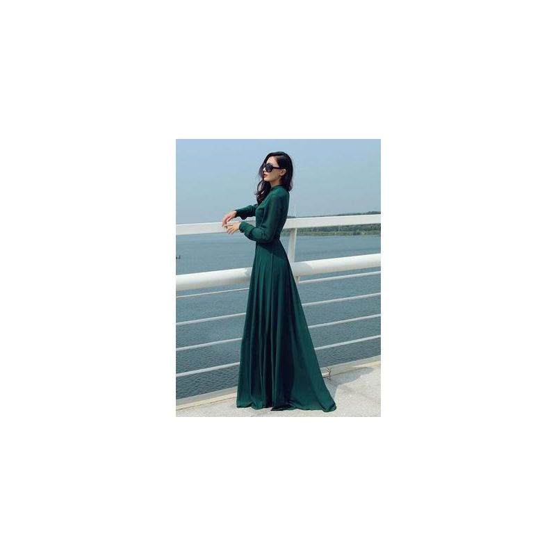 Modern Fashion Dark Green Casual Maxi Dresses 2019 Sash Scoop