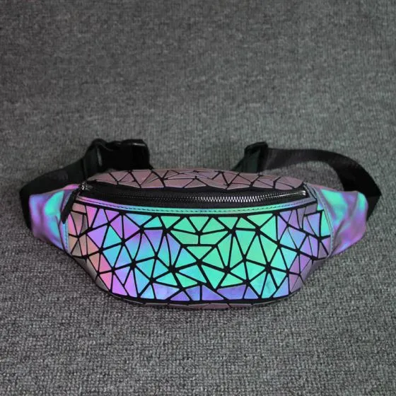 Amazing / Unique Multi-Colors Luminous Geometric Waist Bag 2021 PU ...