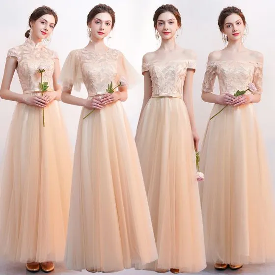 Affordable Champagne Bridesmaid Dresses 2019 A-Line / Princess ...