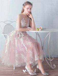 udgifterne Ananiver rangle Teenager Prom Dresses 2016 A-line Applique Lace Ruffle Tulle Tea Length  Graduation Dress