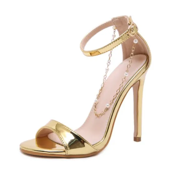 gold open toe sandal heels