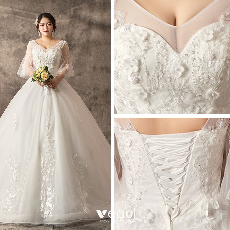 Chic / Beautiful White Plus Size Ball Gown Wedding Dresses