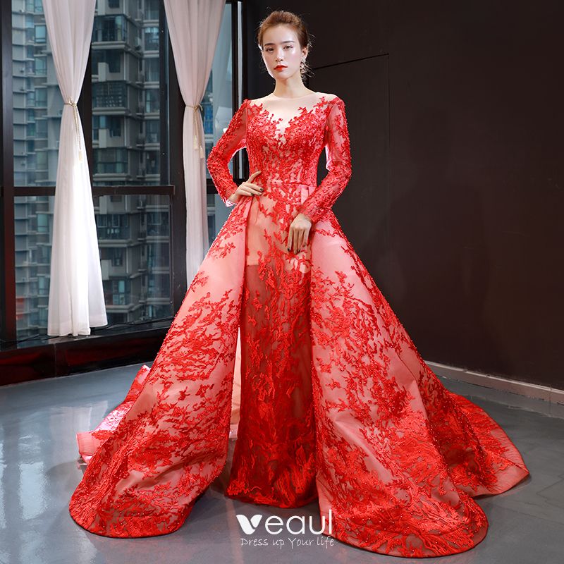 long sleeve red carpet dress