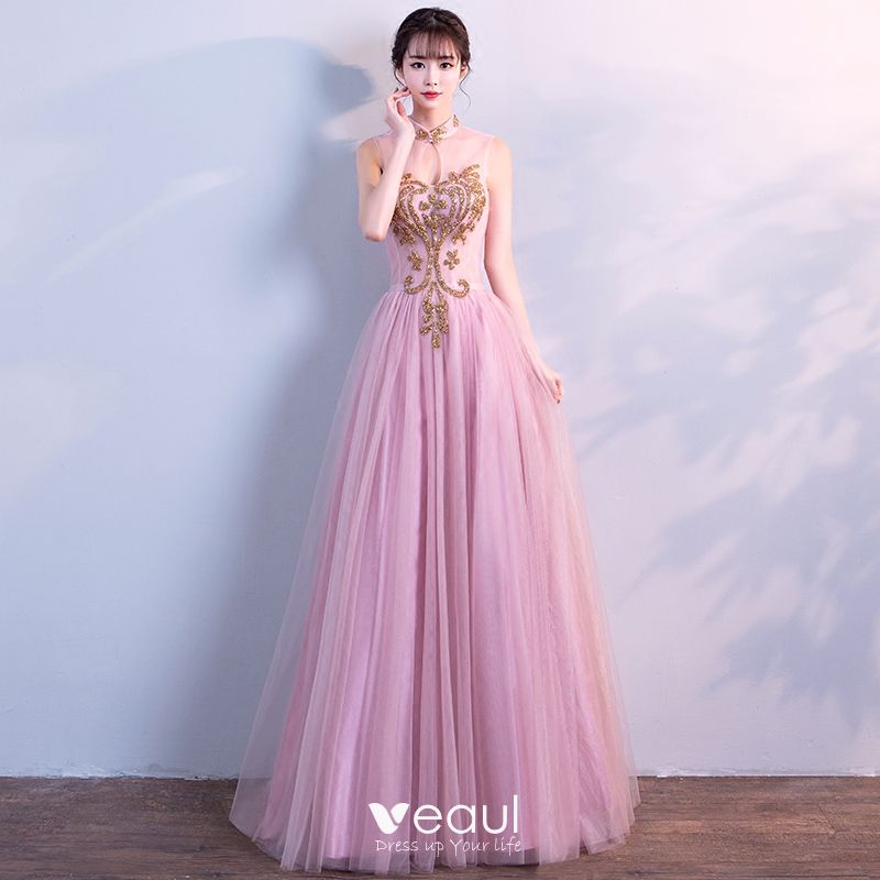 Chic / Beautiful Candy Pink Prom Dresses 2018 A-Line / Princess Glitter ...
