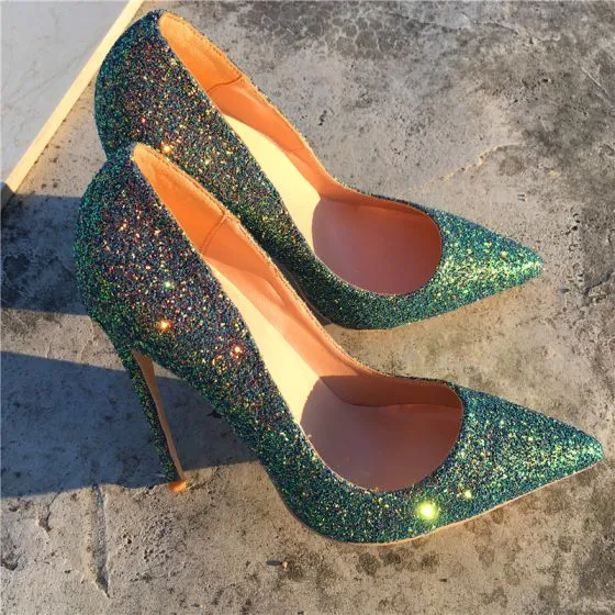 Sparkly Green Evening Party Pumps 2020 Glitter Sequins 12 cm Stiletto ...