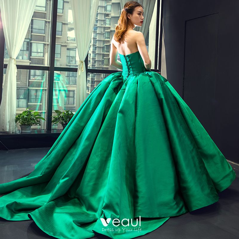green satin evening gown