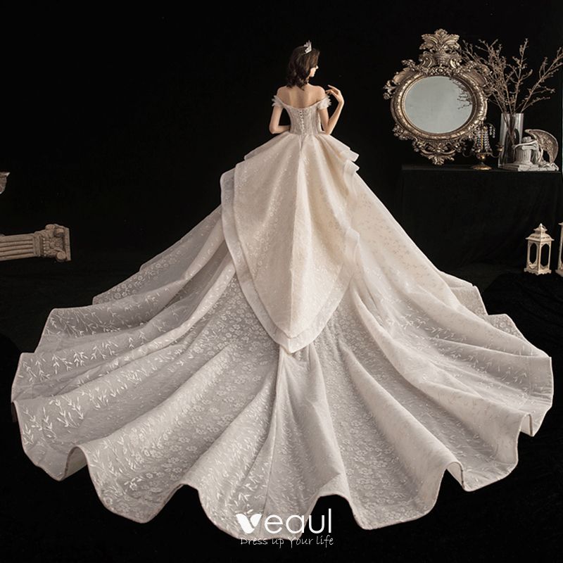 Luxury Gorgeous Champagne Wedding Dresses 2020 Ball Gown Off The