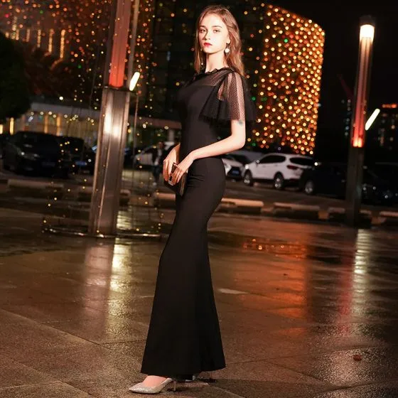 Modest / Simple Black See-through Evening Dresses 2019 Trumpet ...