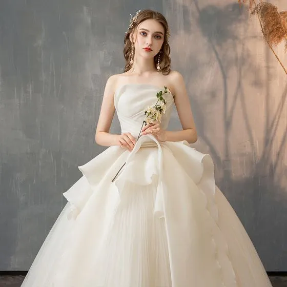 Elegant Solid Color Ivory Wedding Dresses 2019 A-Line / Princess ...