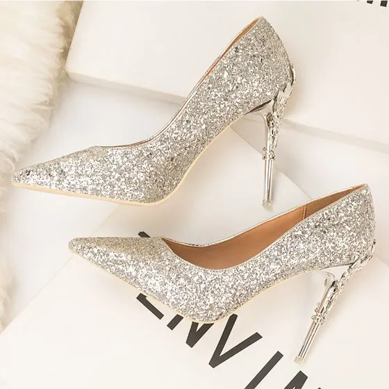 Sparkly Gold Evening Party Sequins Pumps 2020 10 cm Stiletto Heels ...