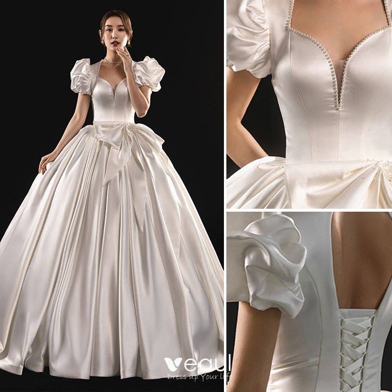 Modest / Simple Champagne Wedding Dresses 2018 A-Line / Princess Lace ...