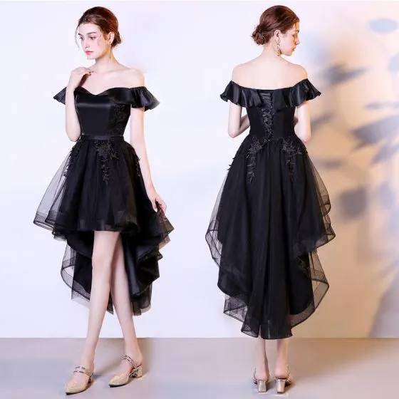 High Low Black Cocktail Dresses 2018 A-Line / Princess Off-The-Shoulder ...