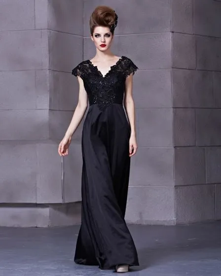Charmeuse Satin Lace Sequins V Neck Sleeveless Backless Floor Length  Pleated Evening Dress