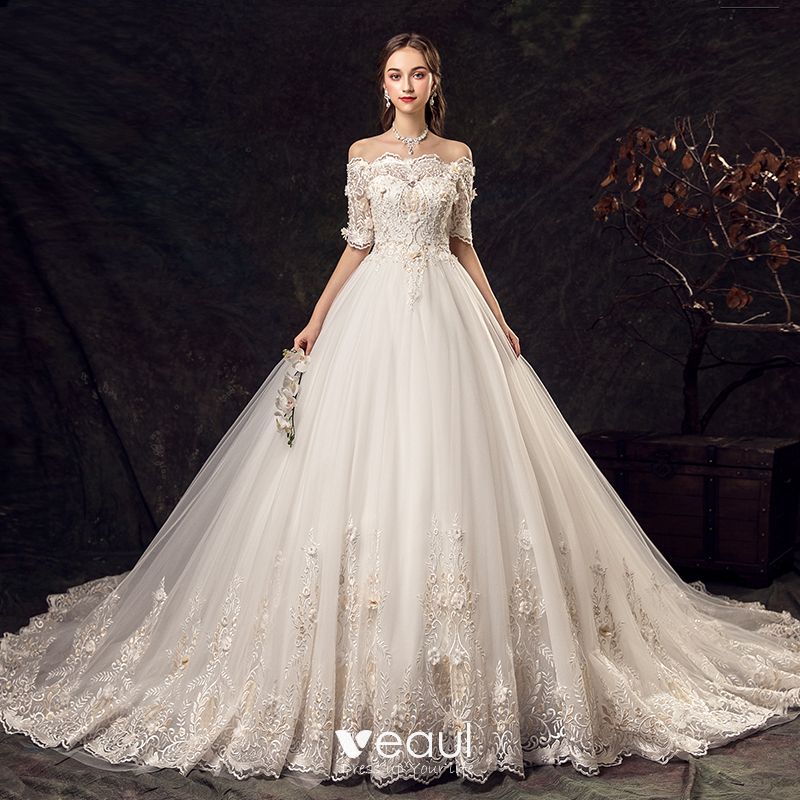 Chic / Beautiful Ivory Wedding Dresses 2019 A-Line / Princess Off-The ...