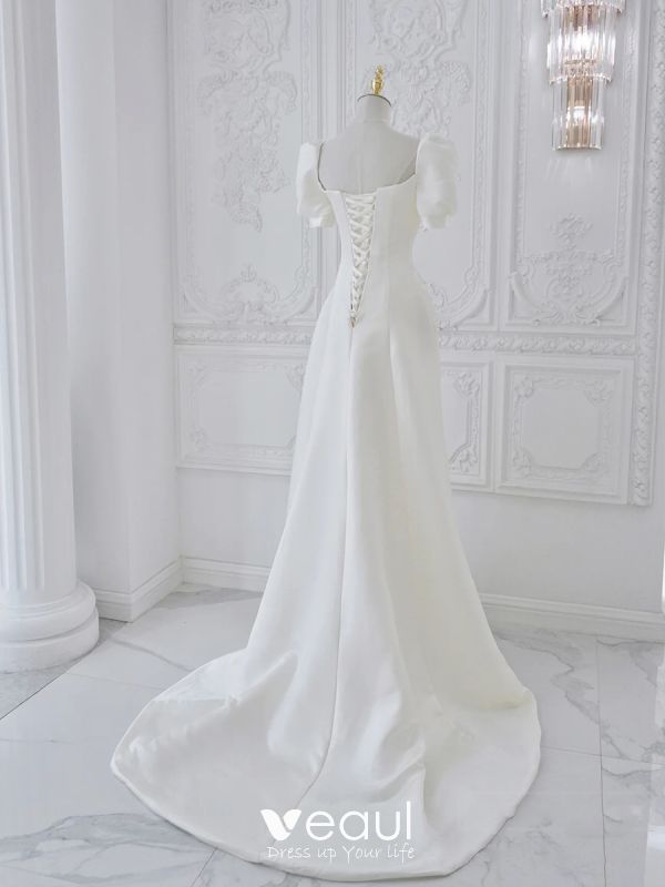 Elegant White Satin Prom Dresses 2023 A-Line / Princess Square Neckline ...