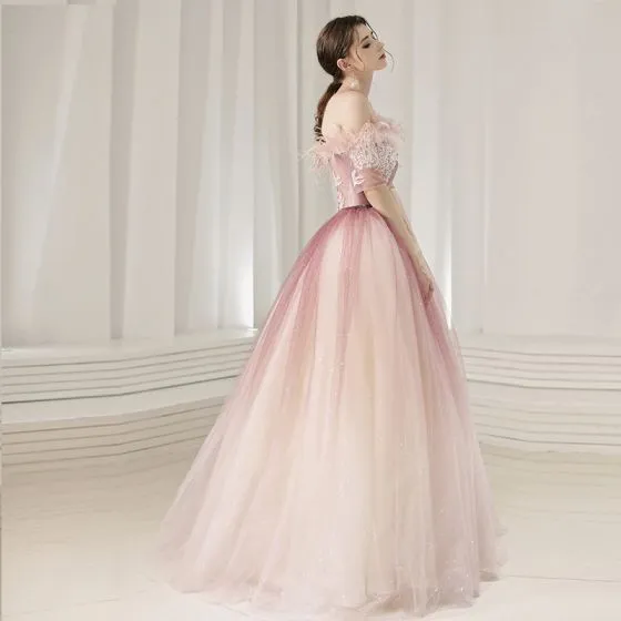 Charming Blushing Pink Prom Dresses 2020 Ball Gown Off-The-Shoulder ...