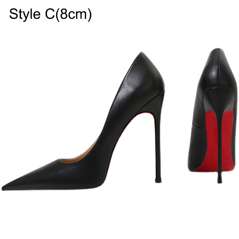 Fashion Black Evening Party Red Sole Pumps 2023 Leather 12 cm Stiletto Heels  Pointed Toe Pumps High Heels