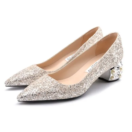 Sparkly Blushing Pink Wedding Shoes 2018 Leather Glitter Sequins 5 cm ...