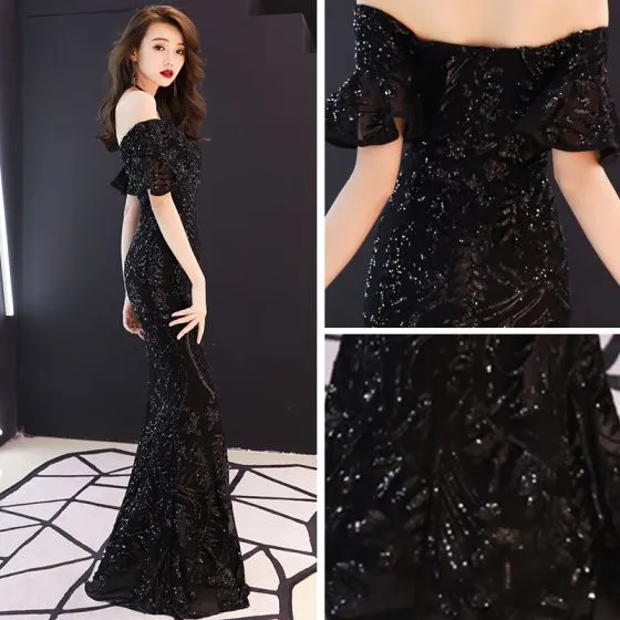 Affordable Black Evening Dresses 2019 Trumpet / Mermaid Off-The ...