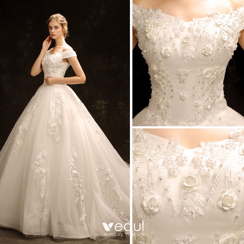 Modest Simple Ivory Wedding Dresses 2018 Ball Gown Off