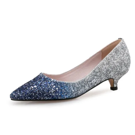 Charming Navy Blue Glitter Wedding Shoes 2020 Leather Sequins 3 cm ...