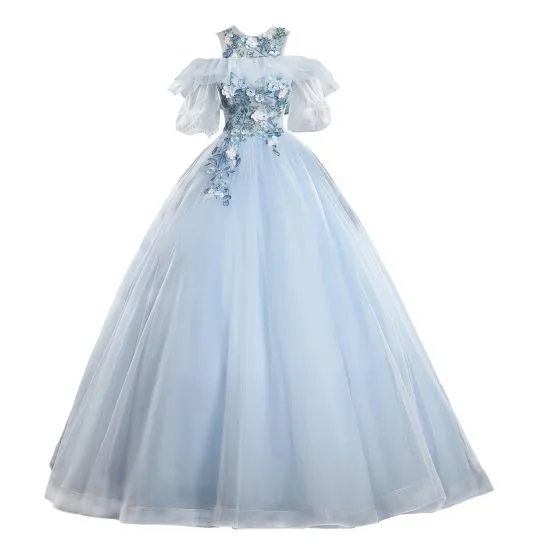 Classy Sky Blue Prom Dresses 2019 Ball Gown Scoop Neck Pearl Lace ...
